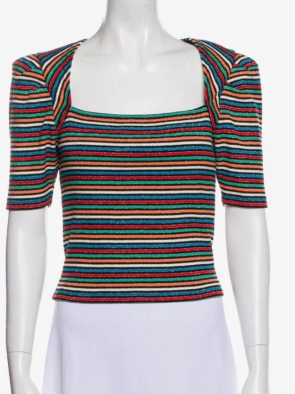Derek Lam Glitter Striped Top with Shoulder Pads